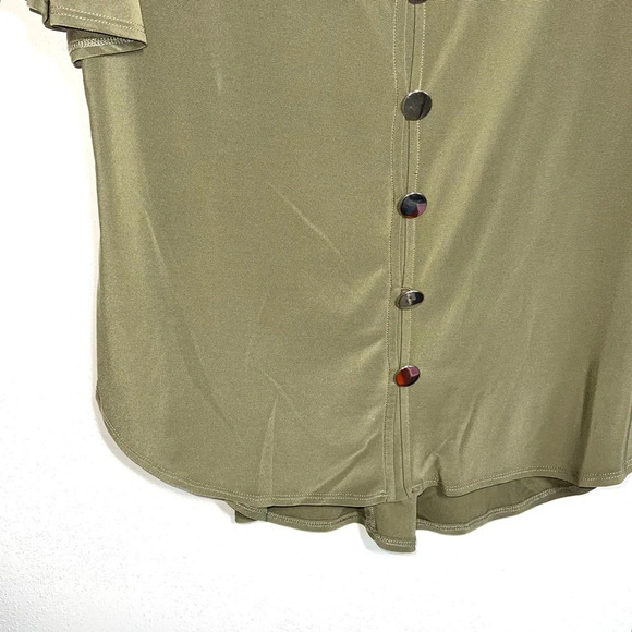 Cato Olive Green V Neck Button Front Flutter Sleeve Blouse Medium Women’s - Picture 4 of 10